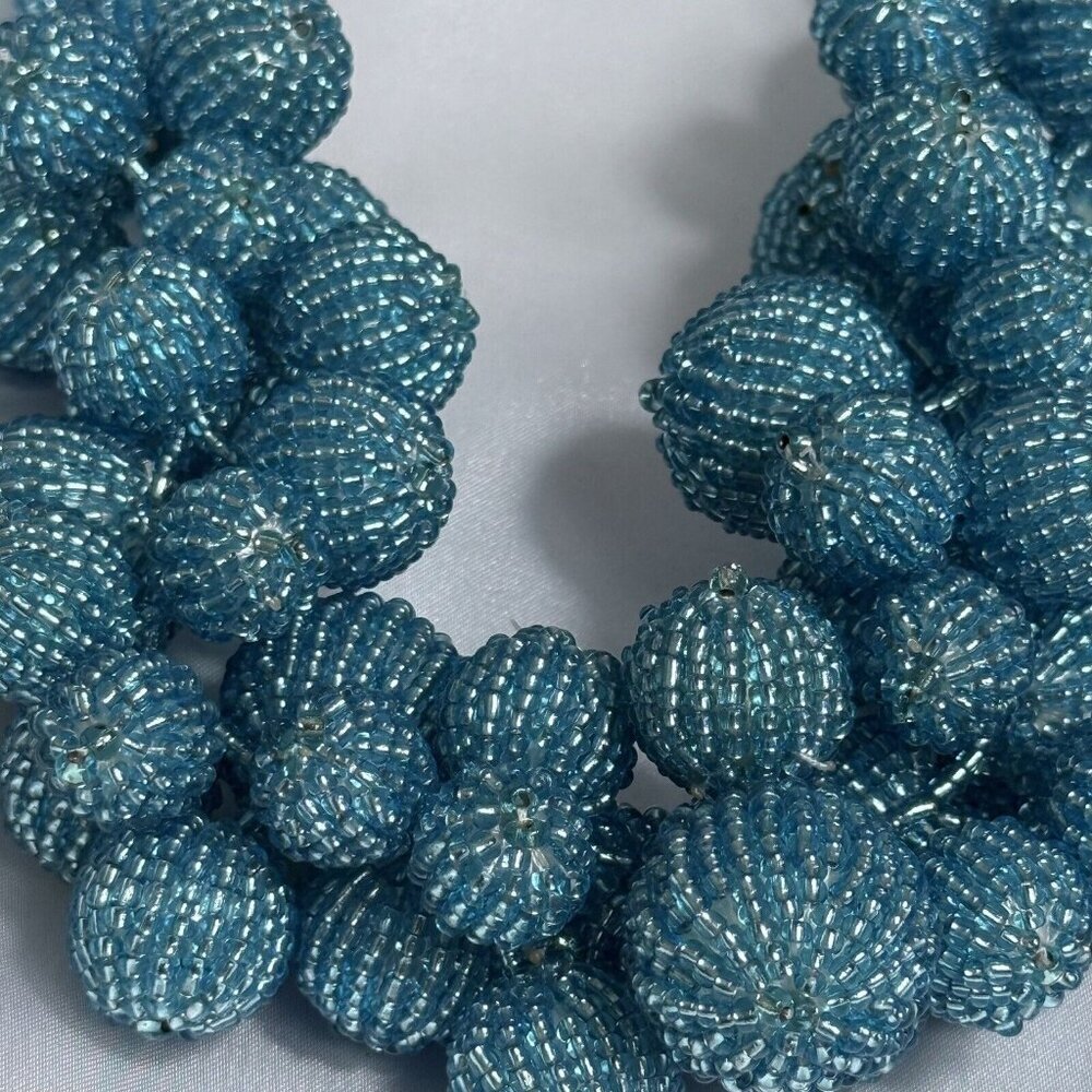 BLUE GLASS Beaded Balls Statement Necklace - Picture 5 of 7